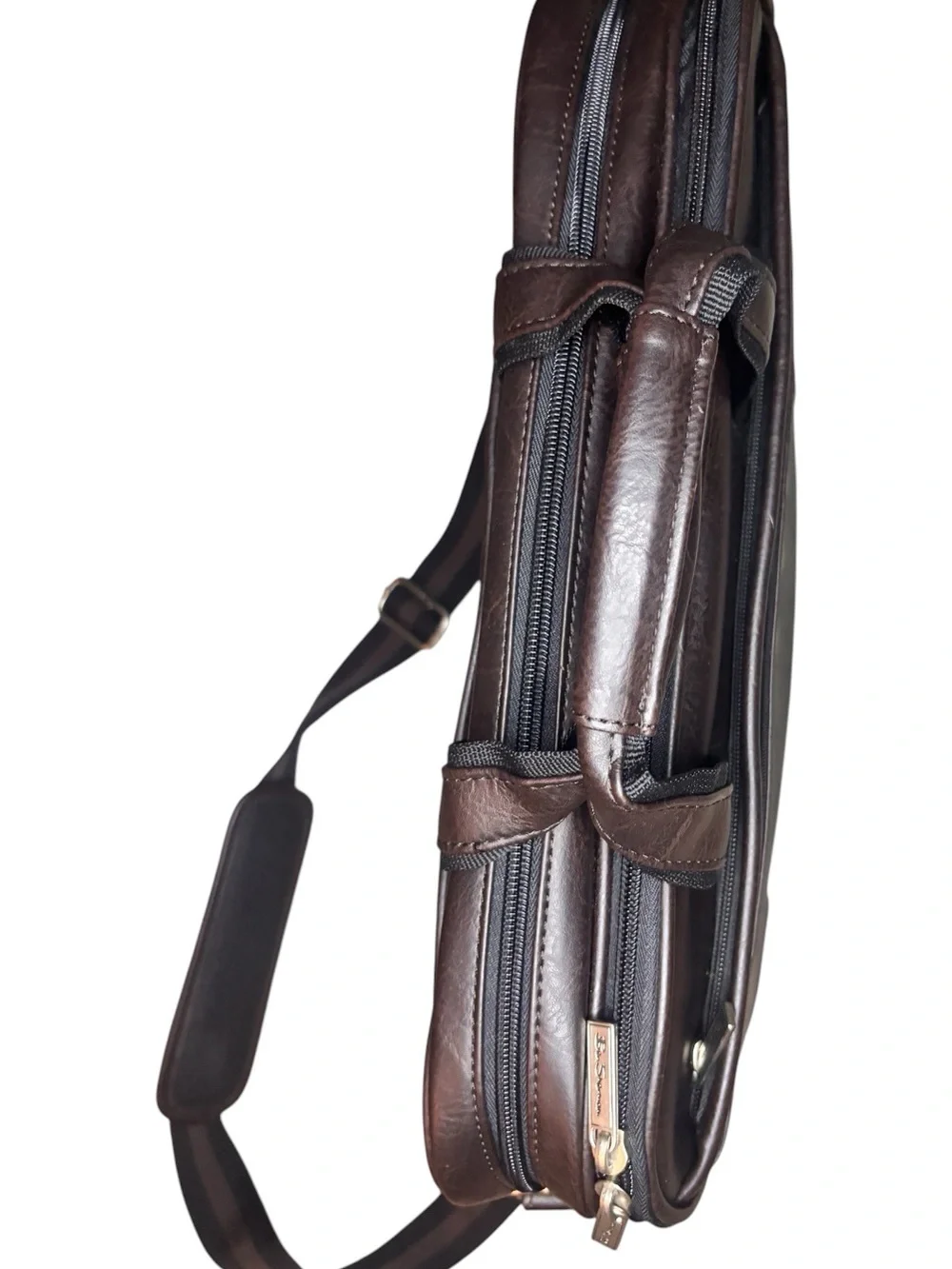 Ben Sherman Dark Brown Leather Laptop Bag with Detachable Strap